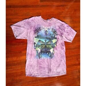 Vintage Y2K The Mountain Purple Blue Tie Dye Dragonfly Dream Catcher T-Shirt XXL
